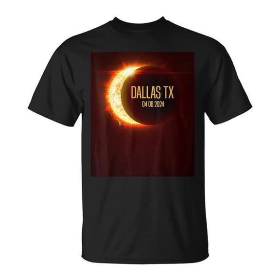 Path of Totality Dallas TX April 8 2024 Total Solar Eclipse Unisex Adult Cotton T-Shirt Casual Wear Commemorative Design Comfortable Tee, Size 5XL, Color Black