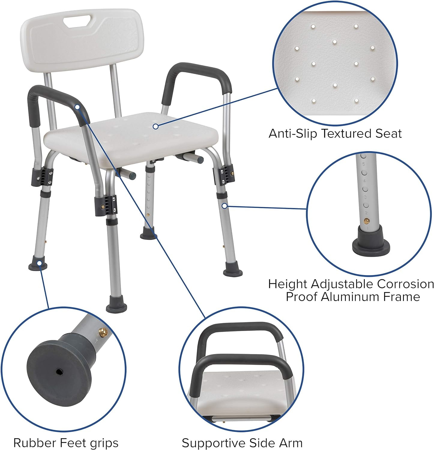 Path Way Shower Chair with Arms, Heavy Duty Medical Bathtub Chair Shower Stool for Handicap