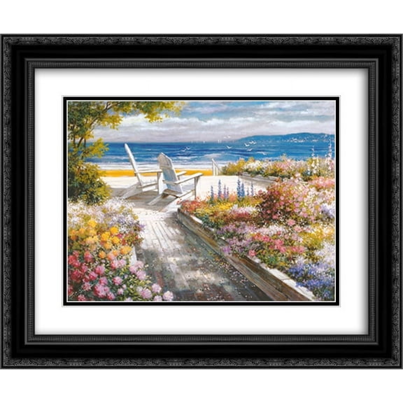 Path With Beach Chairs 2x Matted 24x20 Black Ornate Framed Art Print by T.C. Chiu