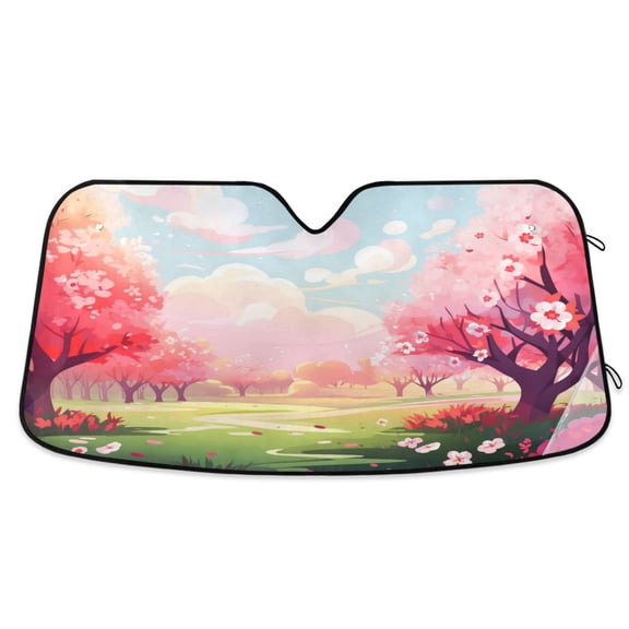 Path in Cherry Blossom Forest Car Windshield Sun Shade Foldable Car Front Window Visor Heat and UV Protection 55x27.6