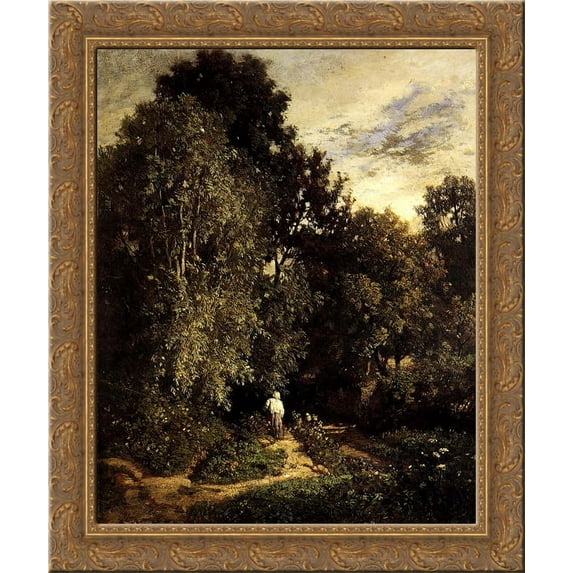 Path in a Small Wood 24x20 Gold Ornate Wood Framed Canvas Art by Constant Troyon