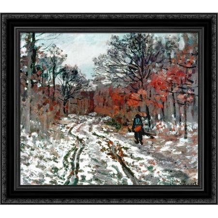 Path through the Forest, Snow Effect 20x20 Black Ornate Wood Framed Canvas Art by Monet, Claude