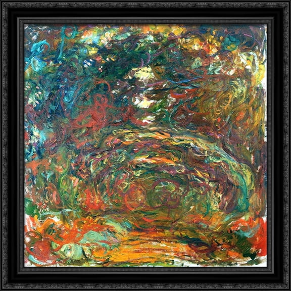Path under the Rose Arches, Giverny 28x28 Large Black Ornate Wood Framed Canvas Art by Claude Monet