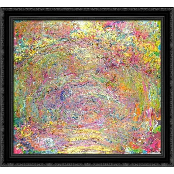 Path under the Rose Trellises 30x28 Large Black Ornate Wood Framed Canvas Art by Claude Monet