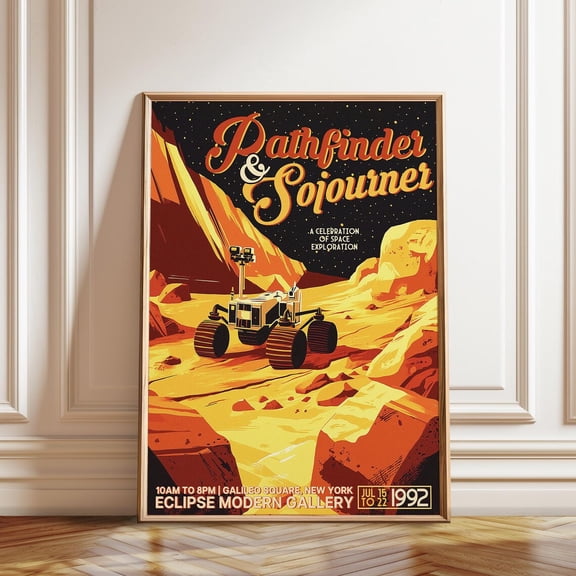 Pathfinder Mars Rover Retro Martian Landscape Art, Unframed Paper Poster 8x10in