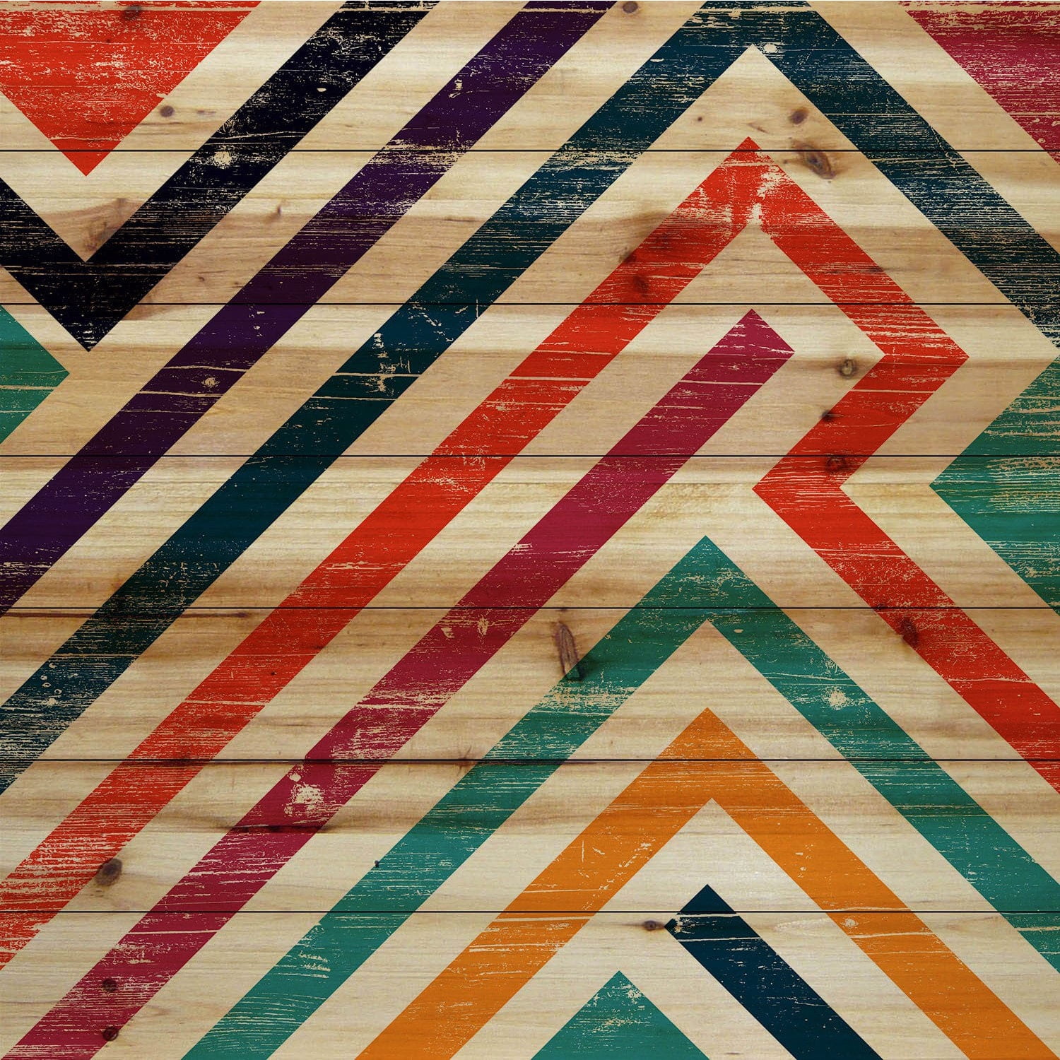 "Paths of Color" Painting Print on Natural Pine Wood