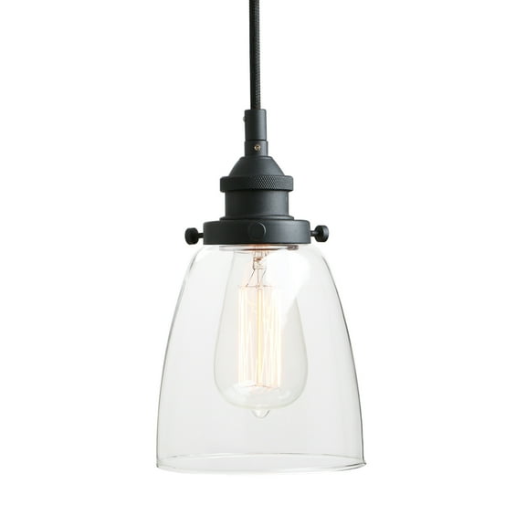 Pathson 1 Light Glass Pendant Lighting Kicthen Light Fixtures Black Finish, 2M Adjustable Cable