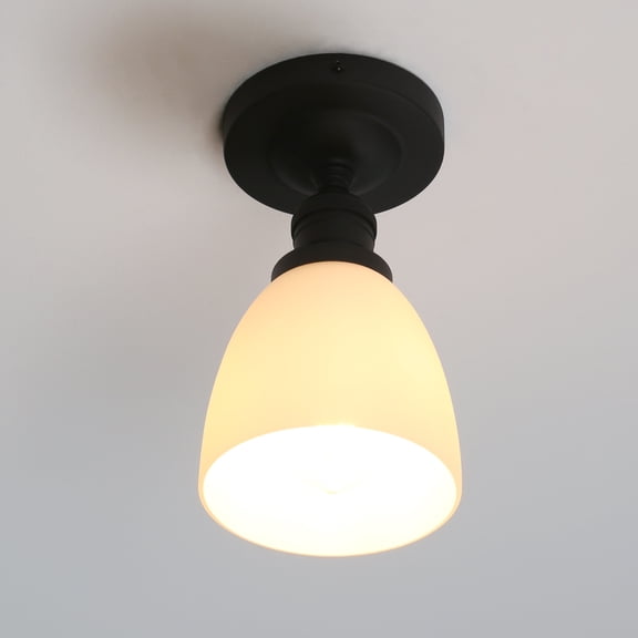 Pathson 1-Light Modern Semi Flush Mount Ceiling Light with Bell Cream Glass for Bedroom Hallway Kitchen