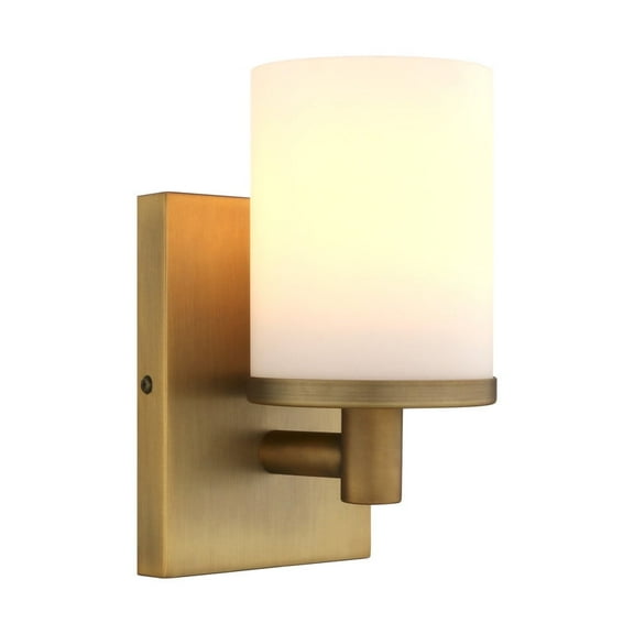 Pathson 1-Light Vintage Wall Sconce,Cylinder White Milk Glass Shade Wall Light Fitting for Bathroom Vanity Mirror Kitchen Living Room