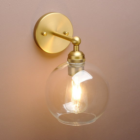 Pathson 1-Light Wall Sconce Industrial Dual Hole Round Glass Shade Light for Bathroom Vanity Mirror