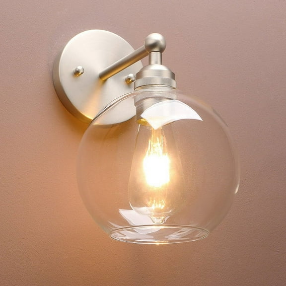 Pathson 1-Light Wall Sconce, Vintage Industrial Double Hole Round Glass Shade Light Fixture for Bathroom Vanity Mirror