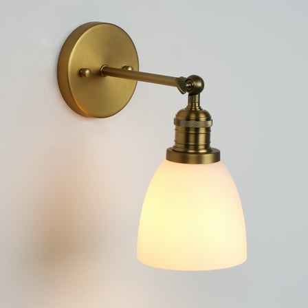 Pathson 1-Light Wall Sconce with Milky White Glass Shades, E26 Industrial Wall Lighting Fixture for Bathroom Vanity Mirror Kitchen