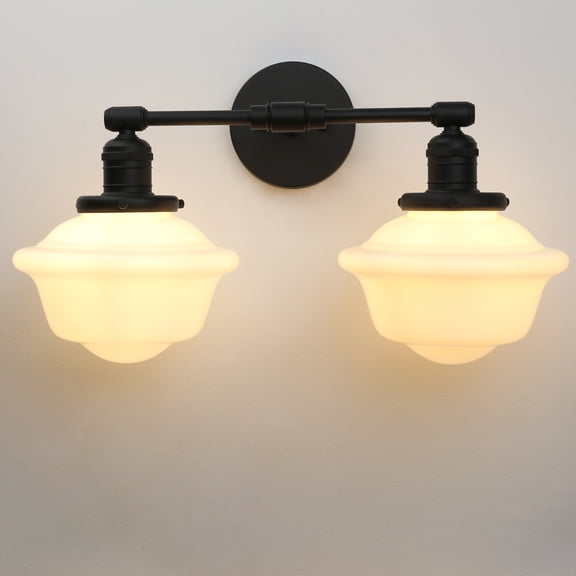 Pathson 2-Light Wall Sconce with Milky White Glass Shades, E26 Industrial Wall Lighting Fixture for Bathroom Vanity Mirror Kitchen