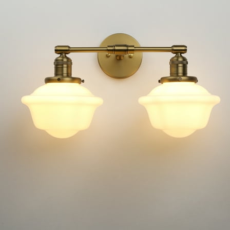Pathson 2-Light Wall Sconce with Milky White Glass Shades, E26 Industrial Wall Lighting Fixture for Bathroom Vanity Mirror Kitchen