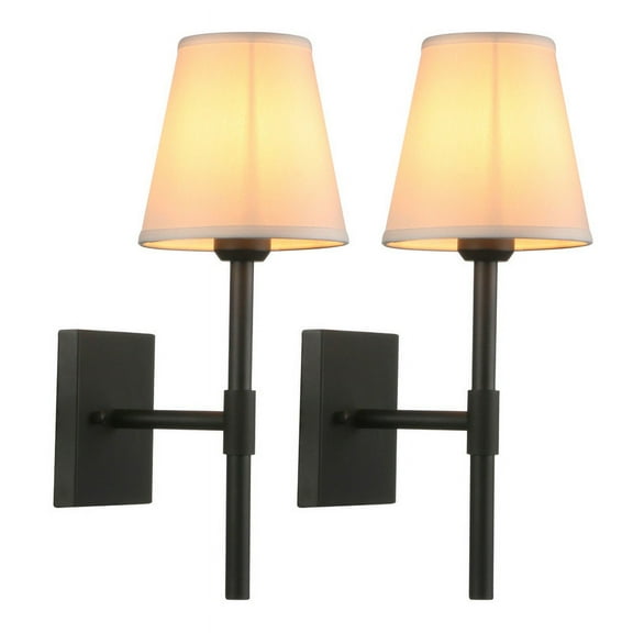 Pathson 2 Pack 1-Light Fabric Wall Sconces with Funnel White Textile Shade
