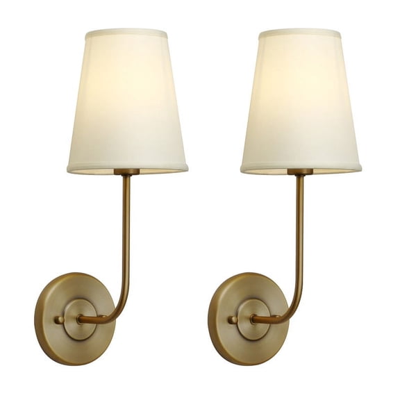 Pathson 2 Pack Vintage Wall Sconces Light-Yellow Fabric Shade Light Fixtures for Bedroom Living Room