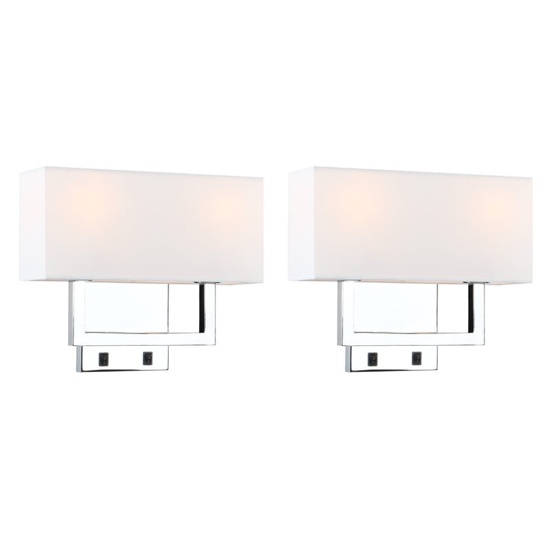 Pathson 2 Pack Wall Sconces Light Fixture, Rectangle White Textile ...