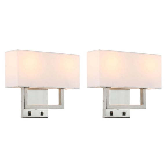 Pathson 2 Pack Wall Sconces Light Fixture, White Textile Shade Modern Nightlight for Bedroom Bedside