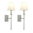 thumbnail image 1 of Pathson 2PCS Classic Wall Sconce with Flared White Textile Lamp Shade Brushed Stand for Bedroom Living Room, 1 of 8