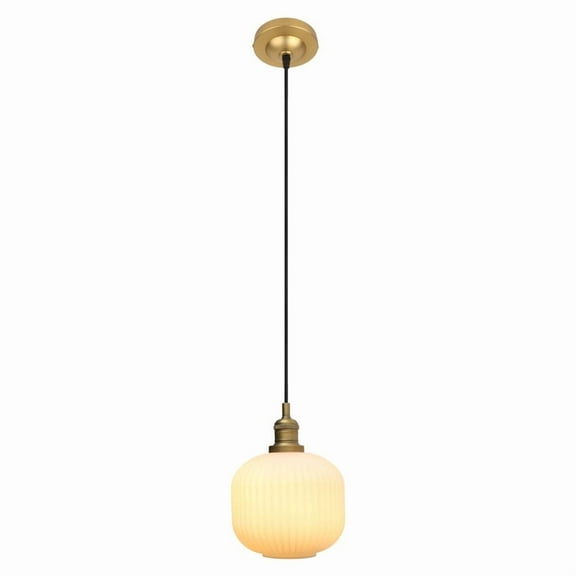 Pathson Industrial Pendant Light, Milky White Ribbed Glass Shade Hanging Ceiling Light for Living Room Bedroom Hallway Kitchen Island