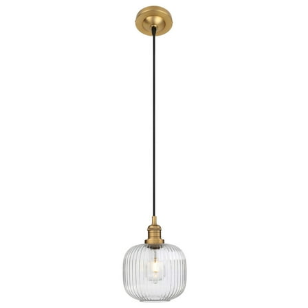 Pathson Industrial Pendant Light, Ribbed Clear Glass Shade Hanging Ceiling Light for Living Room Bedroom Hallway Kitchen Island