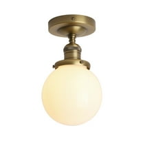 Pathson Industrial Semi-Flush Ceiling Light with 5.9" Globe Milk White Glass Shade, Pendant Lighting Chandelier for Kitchen Porch Loft
