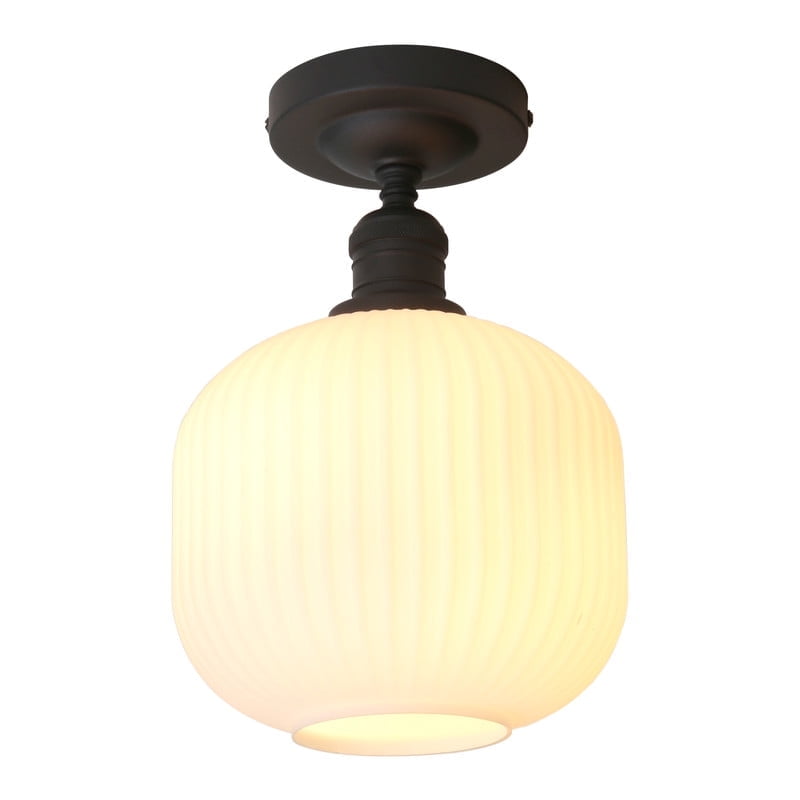 Pathson Industrial Semi Flush Mount Ceiling Light, Milky White Ribbed Glass Close to Ceiling Light for Living Room Dinning Room Kitchen Porch