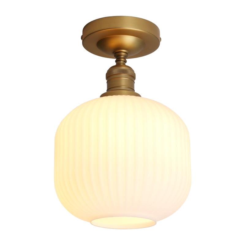 Pathson Industrial Semi Flush Mount Ceiling Light, Milky White Ribbed Glass Close to Ceiling Light for Living Room Dinning Room Kitchen Porch