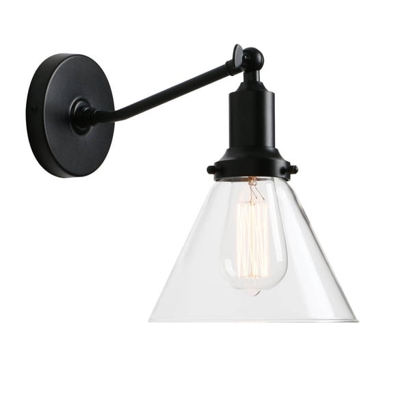 Pathson Light Industrial Slope Pole Wall Sconce Funnel Clear Glass Shade Light Lamp Fixture