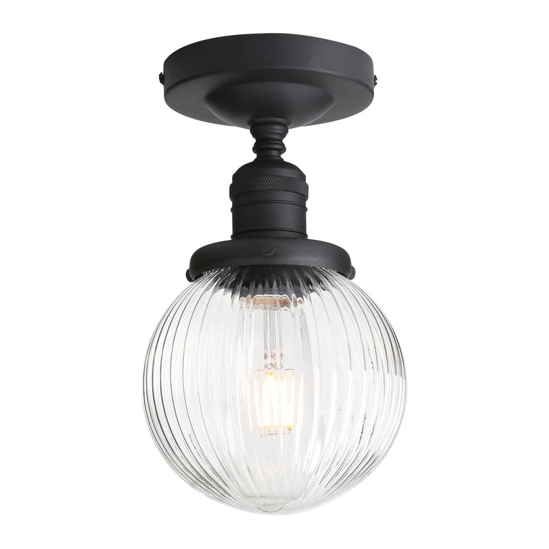 Pathson Modern Semi Flush Mount Ceiling Light Fixture with Striped Globe Glass Shade