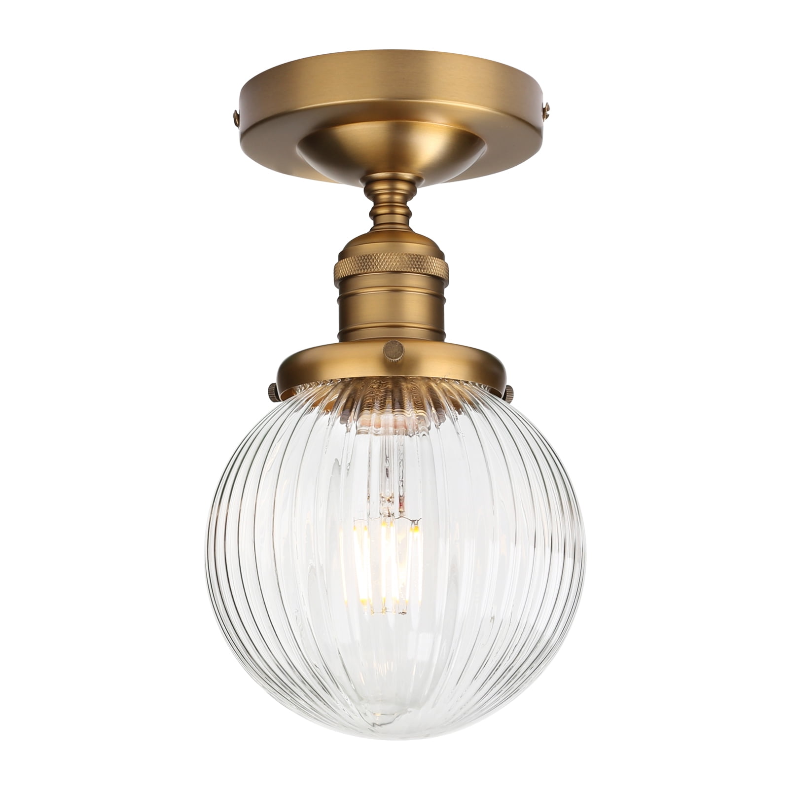 Pathson Modern Semi Flush Mount Ceiling Light Fixture with Striped Globe Glass Shade
