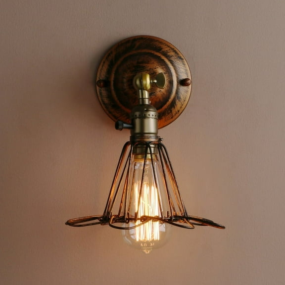 Pathson Rusty Antique Metal Vintage Wall Light Opening and Closing Wall Sconce with Bird Cage Lamp Shade