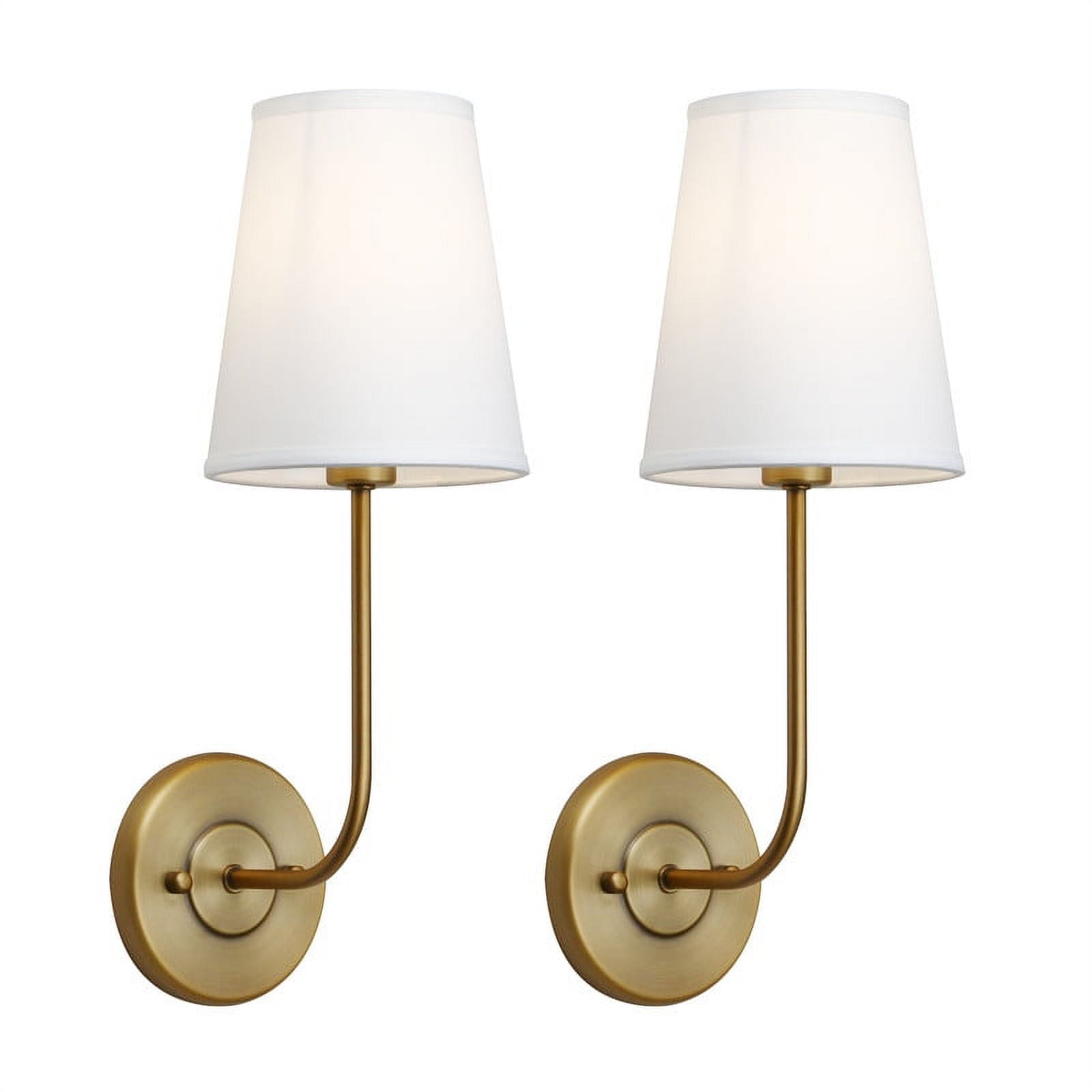 Pathson Set of 2 Industrial Wall Sconces White Fabric Shade Wall Light Fixtures for Bedroom Living Room