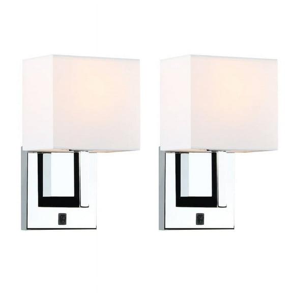 Pathson Set of 2 Wall Sconces Light Fixture, White Textile Shades Modern Nightstand Lamps for Bedrooms Bedside Reading