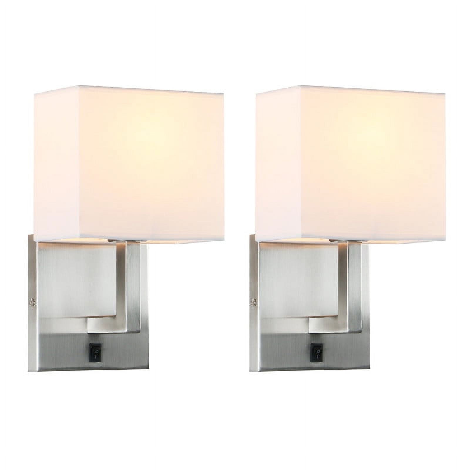 Pathson Set of 2 Wall Sconces Light Fixture, White Textile Shades