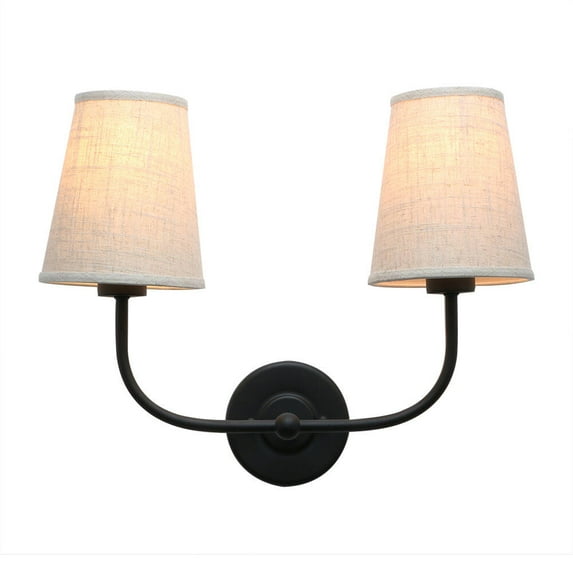 Pathson Vintage Double Sconce Antique 2-Lights with Flared Funnel Linen Beige Fabric Shade