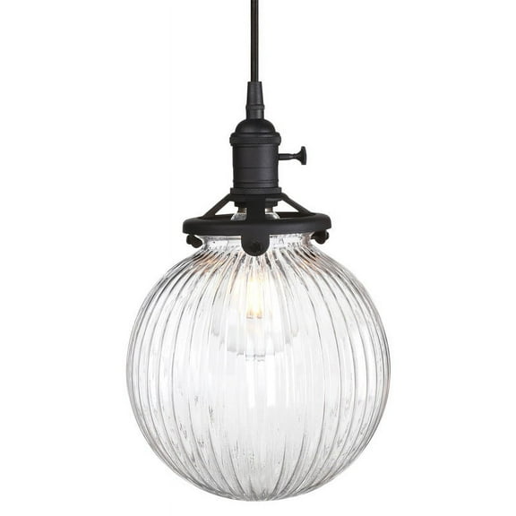 Pathson Vintage Pendant Light Fiting with Ribbed Globe Glass Shade, Kitchen Island Hanging Ceiling Lights