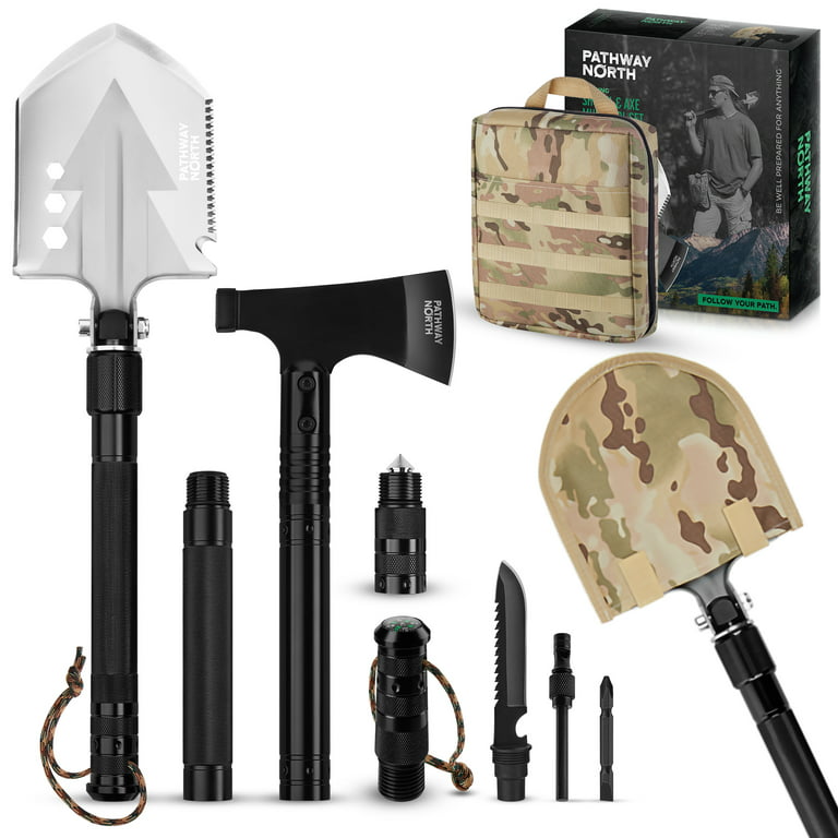 Pathway North Survival Shovel and Camping Axe – Stainless Steel Tactical, Survival Multi-Tool and Survival Hatchet Equipment for Outdoor Hiking