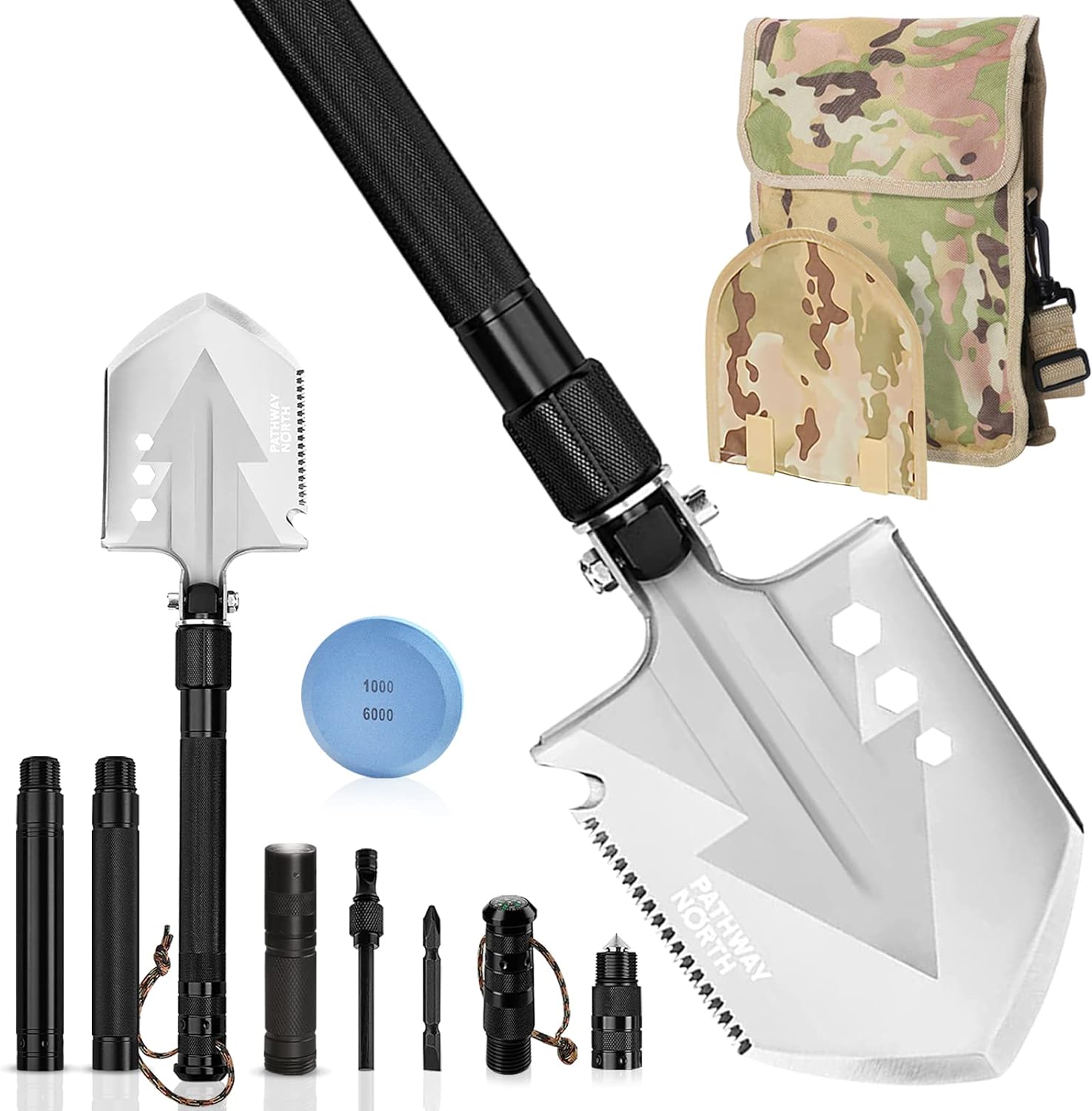 Equipped Outdoors Folding Shovel MultiTool With Pick Axe Camping Shovel