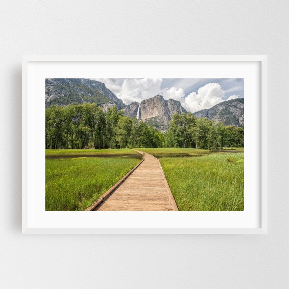 Pathway to Serenity - Yosemite Valley - Photography Nature Landscape Waterfall Mountain Forest Travel Poster Rustic White Framed Wall Art Print 5 x 7 inches