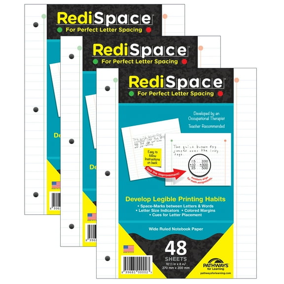 Pathways For Learning RediSpace Notebook Filler Paper, 48 Sheets Per Pack, 3 Packs