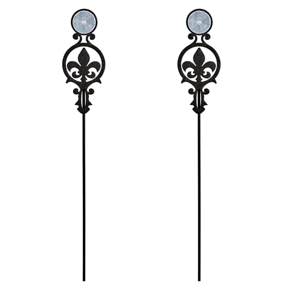 Pathways Reflective Driveway Marker Stake Set of Two, Fleur-de-lis Emblem, Black Finish