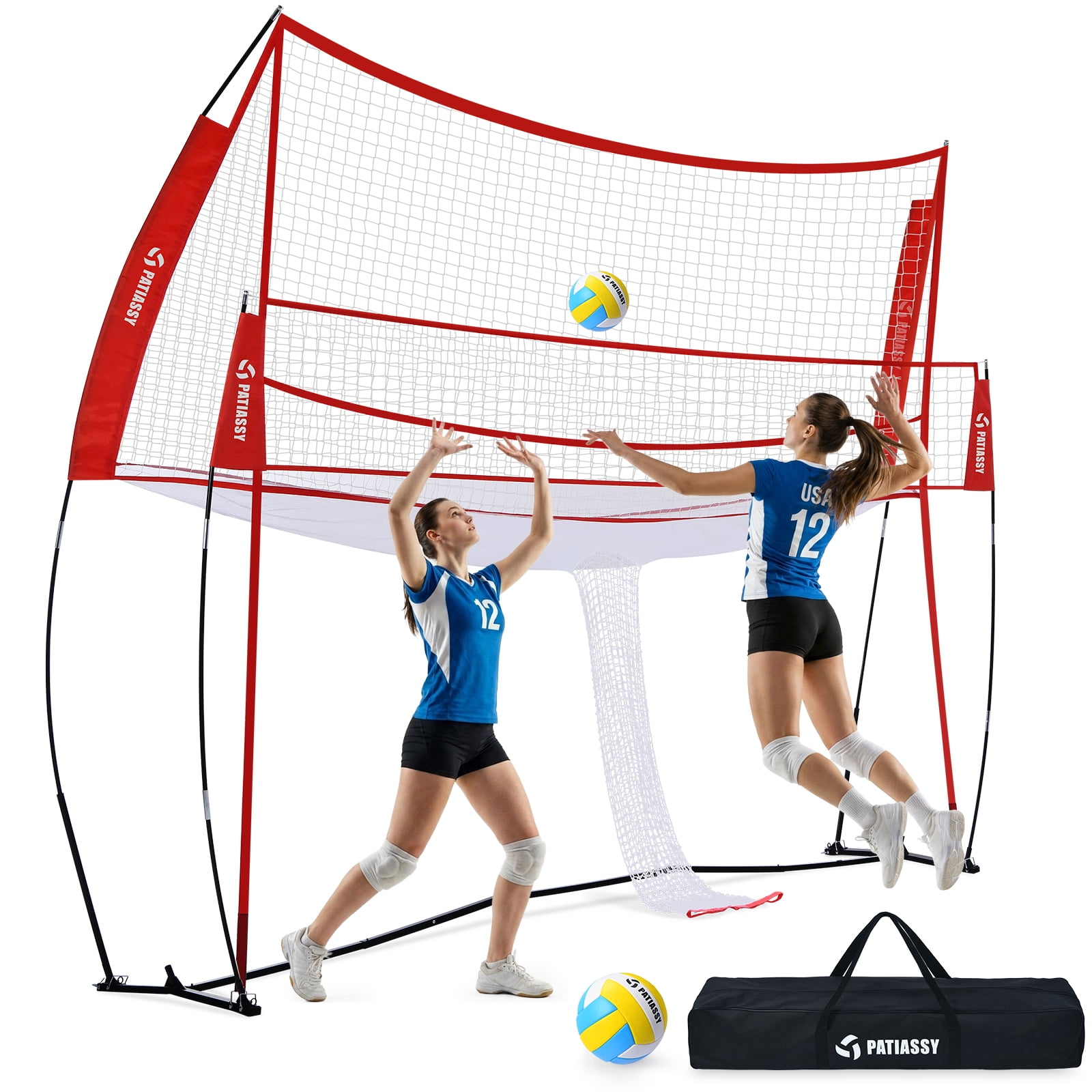 Patiassy Volleyball Training Net Station, Volleyball Rebounder Trainer for Serving, Passing, Spiking and Ball Control Drills, Portable Indoor Outdoor Practice Equipment