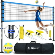 Patiassy 32FT Outdoor Portable Volleyball Net Set System for Backyard - Quick & Easy Setup Adjustable Height Steel Poles, PU Volleyball, Pump and Carrying Bag