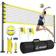 Patiassy 32ft Outdoor Portable Volleyball Net Set System - Adjustable Height Steel Poles, PU Volleyball with Pump and Carrying Bag for Beach Backyard