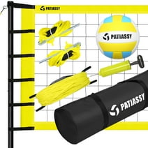 Patiassy 32ft Outdoor Portable Volleyball Net Set System - Quick & Easy Setup Adjustable Height Steel Poles, PU Volleyball with Pump and Carrying Bag for Beach Backyard