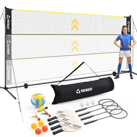 Patiassy Backyard Badminton Net Set, 17 FT Portable Net with Adjustable Height, Easy Setup for Family Outdoor Games, Also for Pickleball & Volleyball