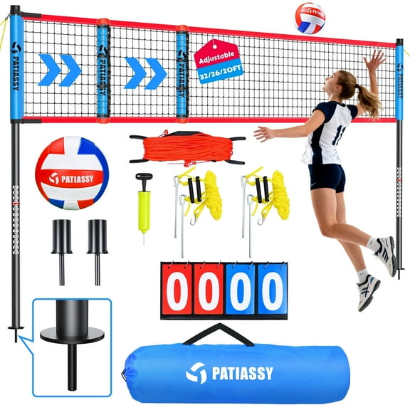 Patiassy Adjustable Height & Width Portable Volleyball Net Set with Rust-Resistant Steel Poles, Scoreboard, Ball & Carry Bag for Backyard, Beach & Outdoor