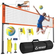Patiassy Professional Outdoor Volleyball Net Set with Adjustable Height Poles, Winch System, Volleyball with Pump and Carrying Bag for Backyard Beach
