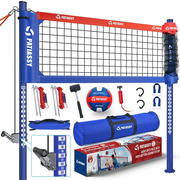 Patiassy Professional Volleyball Net Set Heavy Duty for Outdoor Backyard Portable with Adjustable Height Aluminum Poles Winch System Boundary Line